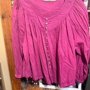 We The Free Magenta Button-Down Blouse